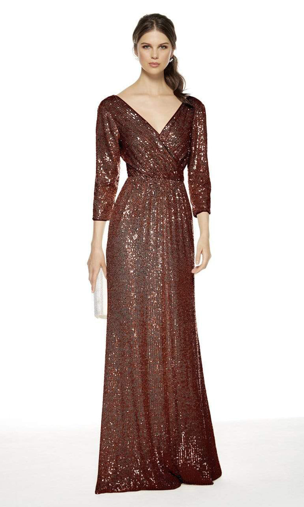 Alyce Paris - Quarter Sleeve Sequin-Ornate Dress 27358SC In Red
