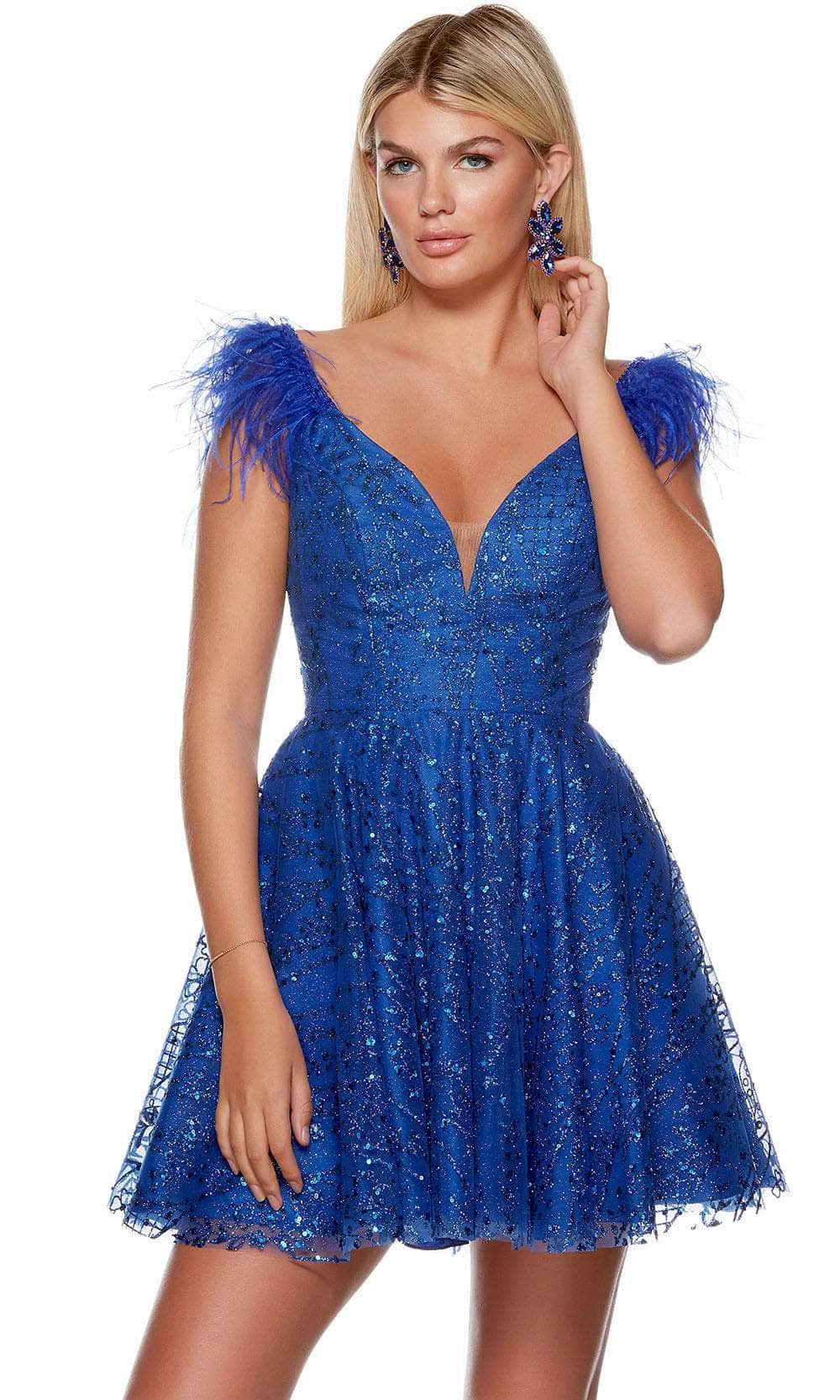 Alyce Paris 3151 - Short Glitter Tulle/Pockets A-Line Dress - Flitter Print, Illusion Inset, V-Shaped Back, Glitter, Sparkles, Feathers, Pockets ADASA Alyce Paris 3151 - Short Glitter Tulle/Pockets A-Line Dress - Flitter Print, Illusion Inset, V-Shaped Back, Glitter, Sparkles, Feathers, Pockets ADASA
