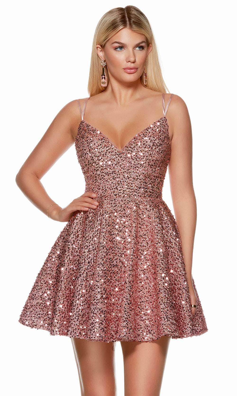Alyce Paris 3176 - V-Neck Sparkling Cocktail Dress Prom Dresses 000 / Light Mauve