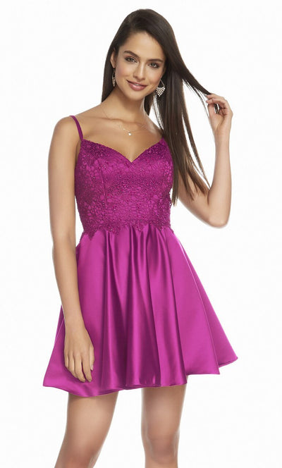 Alyce Paris - 3848 Jewel-Sprinkled Lace A-Line Dress In Pink