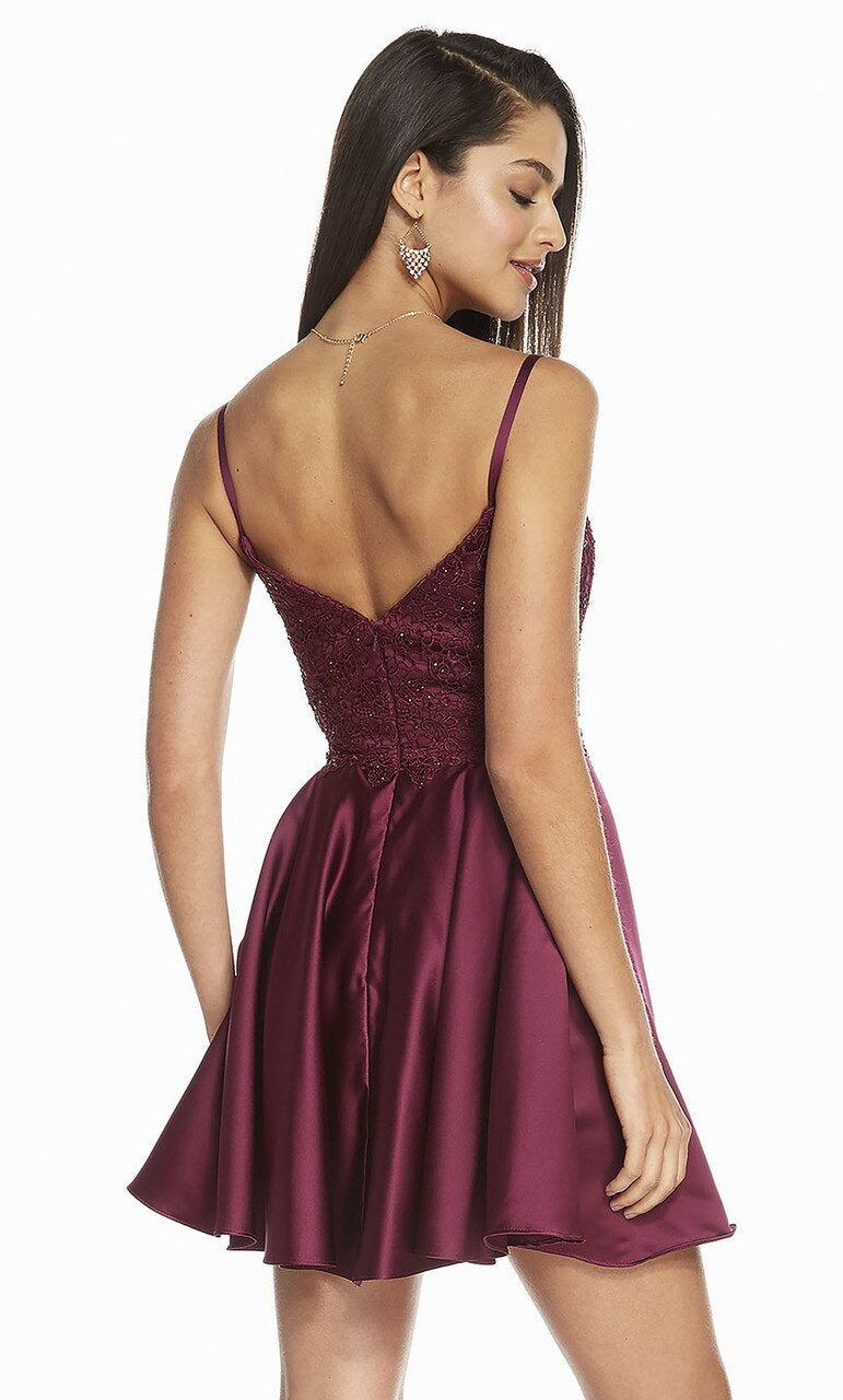 Alyce Paris - 3848 Jewel-Sprinkled Lace A-Line Dress In Red