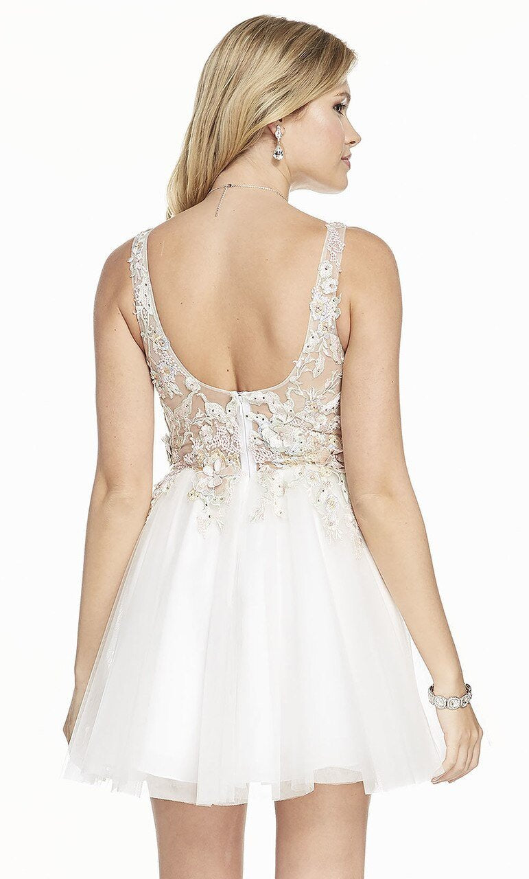 Alyce Paris - 3863 Embroidered Sleeveless Sheer Cocktail Dress In White