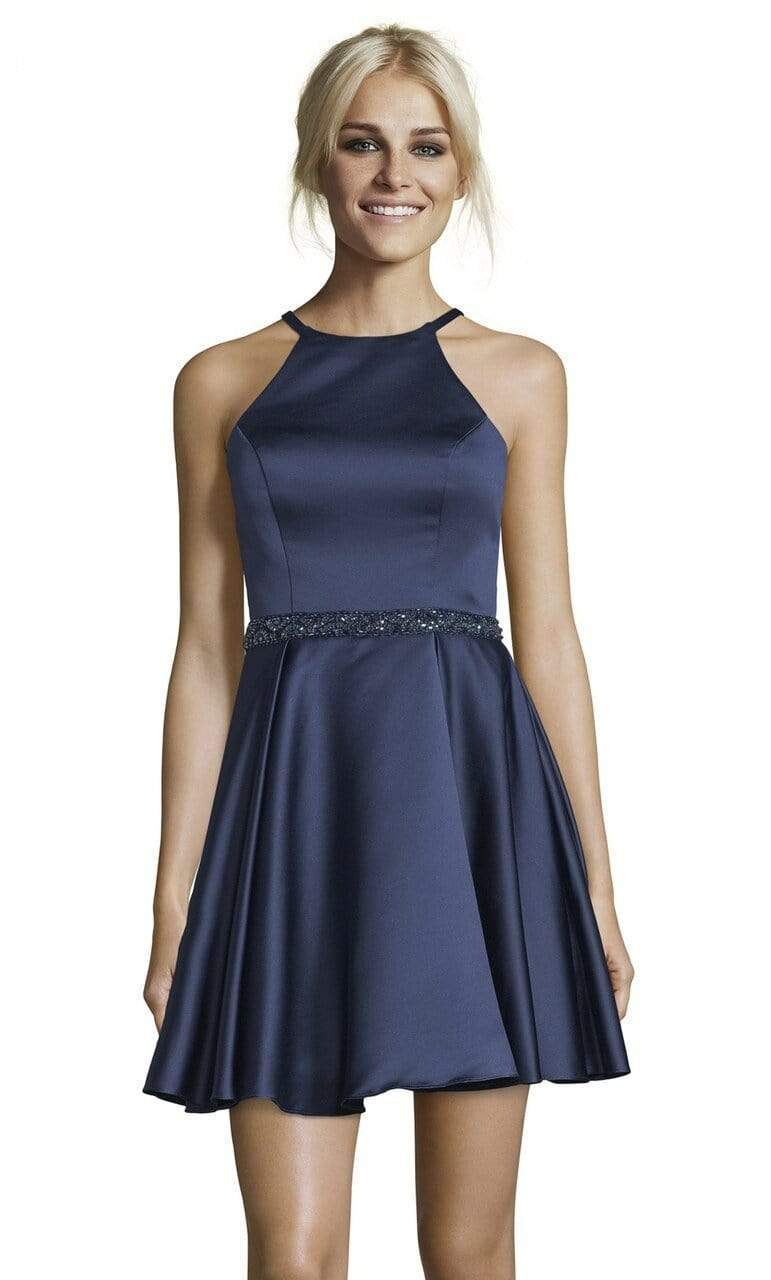 Alyce Paris - 3878 Ladder Racerback Satin A-Line Dress Special Occasion Dress 000 / Midnight