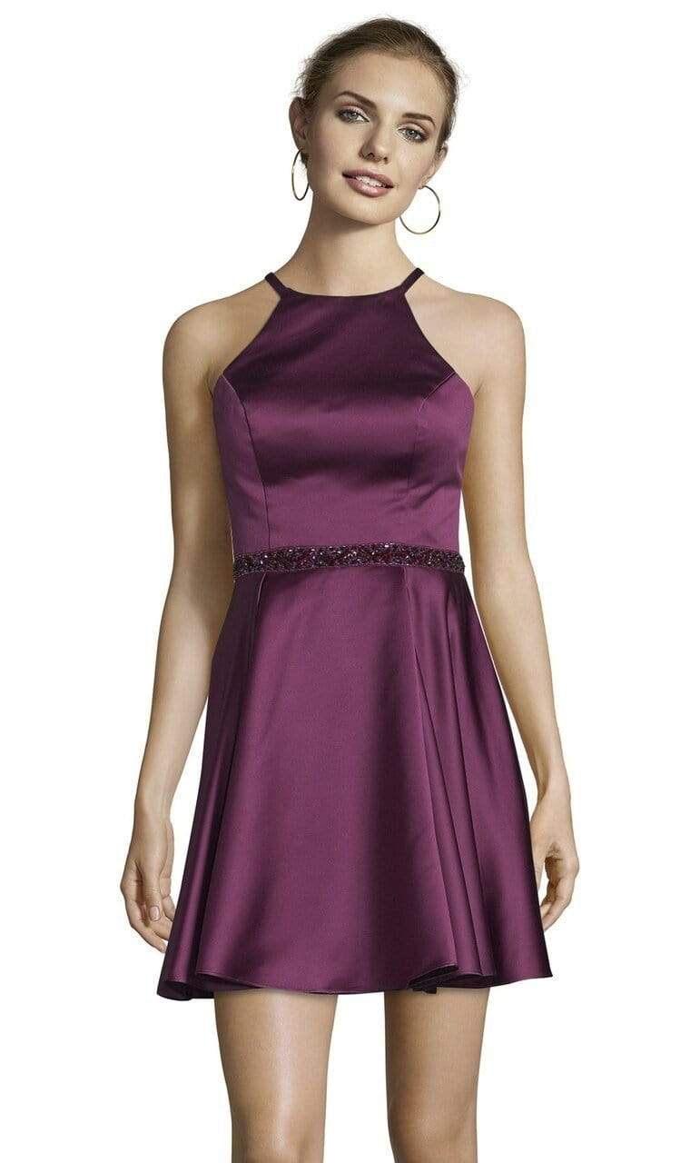 Alyce Paris - 3878 Ladder Racerback Satin A-Line Dress Special Occasion Dress 000 / Black Plum