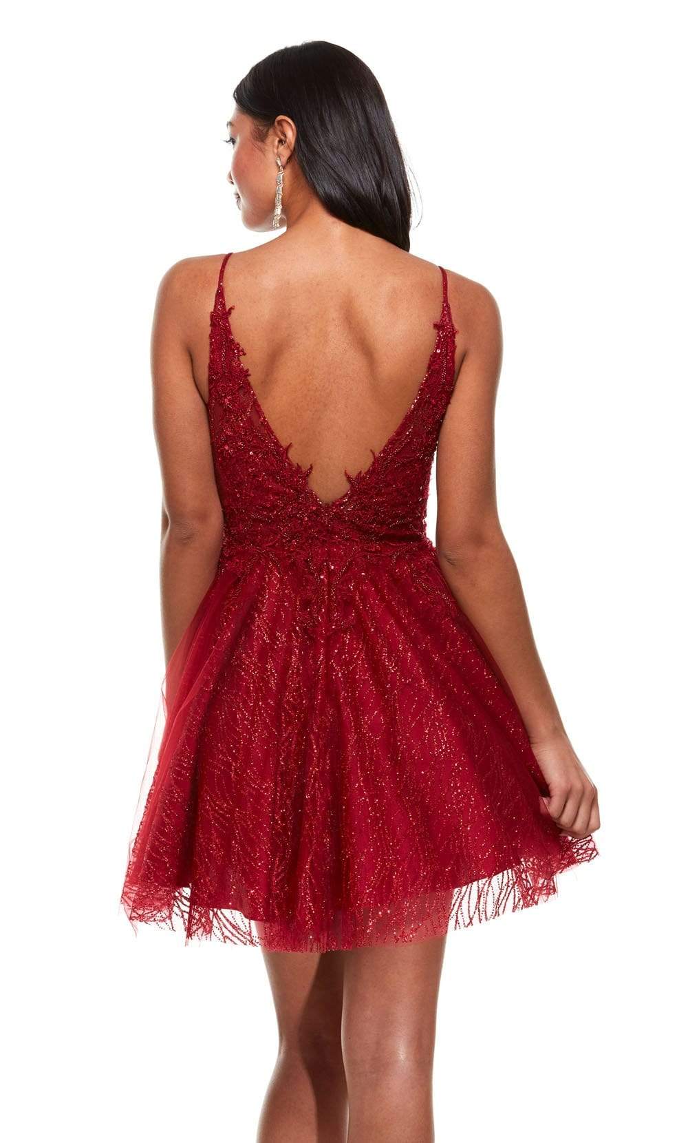 Alyce Paris - 3949 Plunging V Neck A-Line Short Dress Special Occasion Dress In Red
