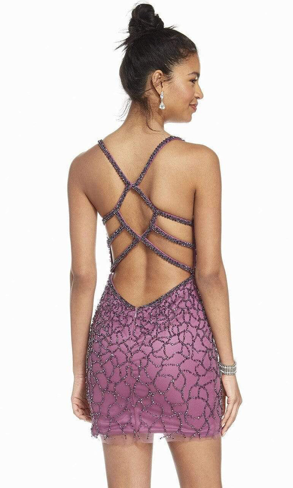 Alyce Paris - 4147 Bead Embellished Strappy Cocktail Dress In Pink