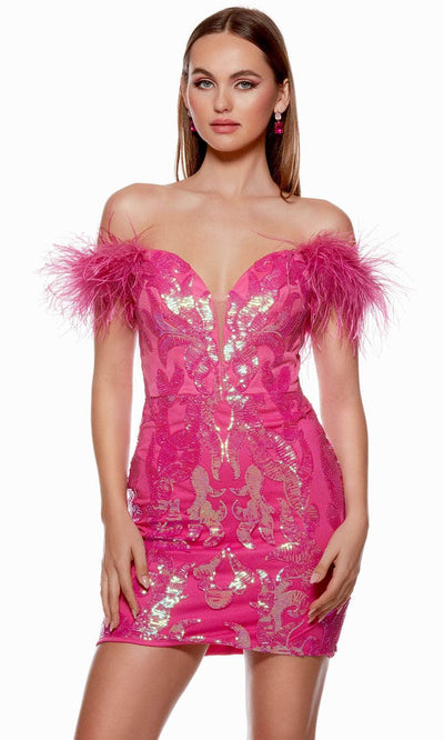 Alyce Paris 4621 - Off-Shoulder Feather Detailed Cocktail Dress Prom Dresses