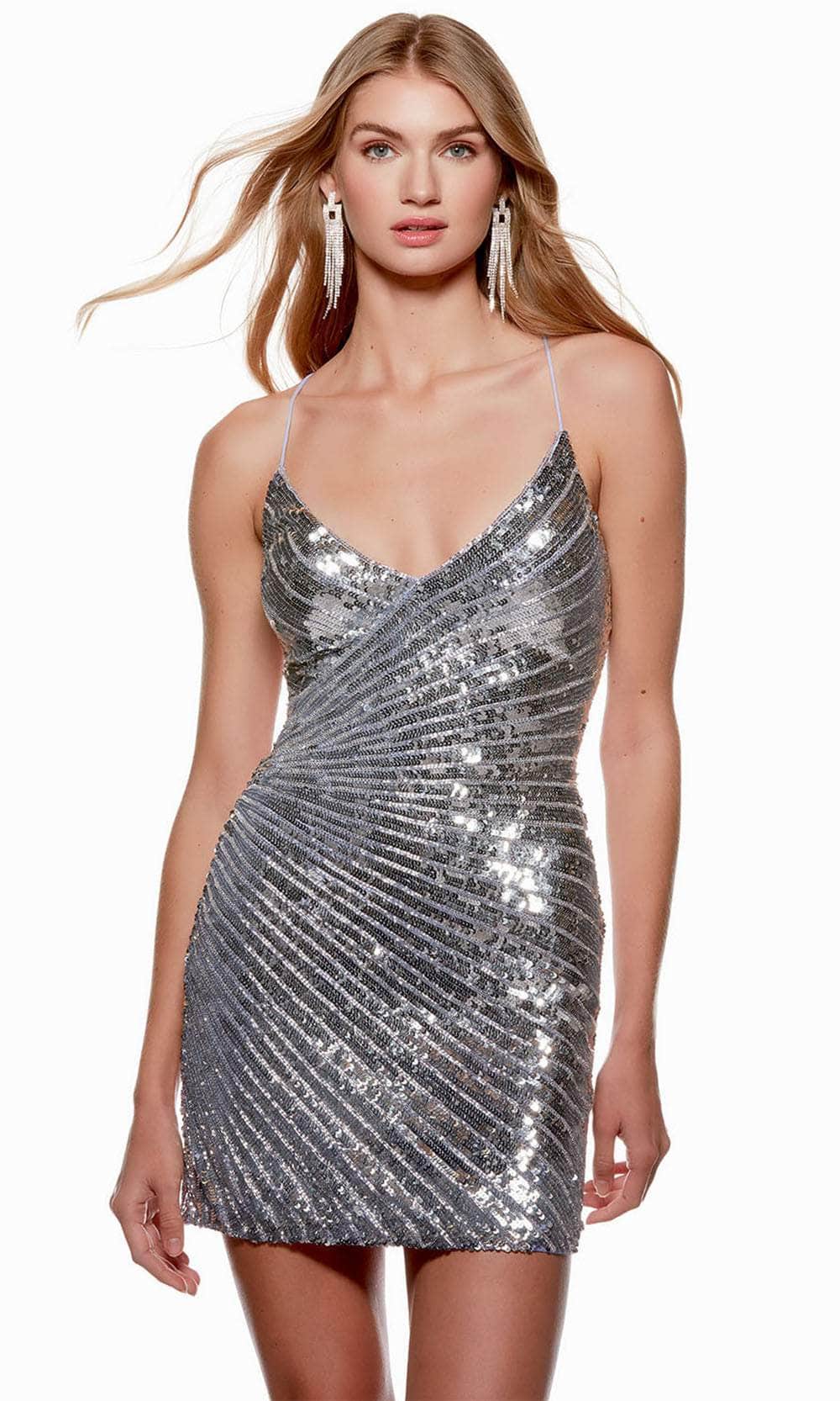Alyce Paris 4661 - Metallic Beaded Sheath Cocktail Dress Party Dresses 000 / Blue Iris-Silver
