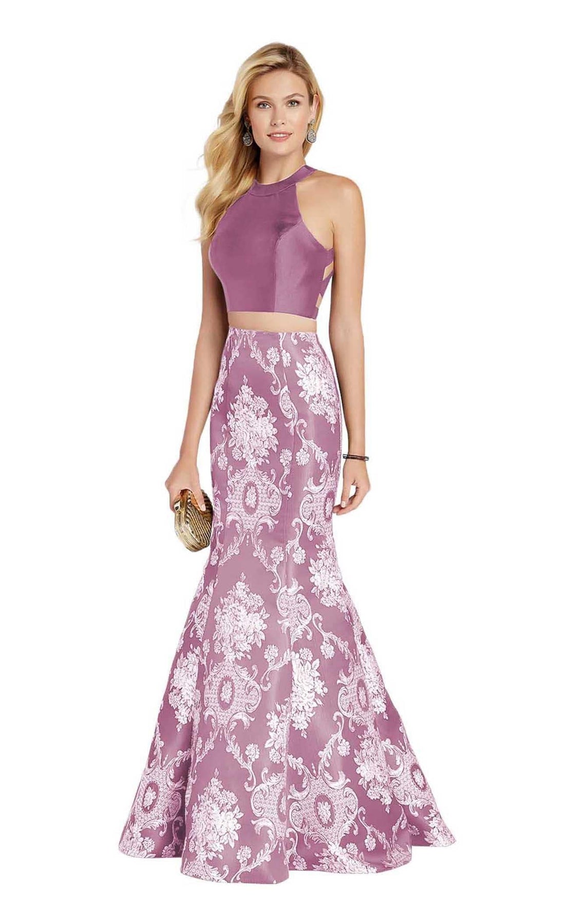 Alyce Paris - 60335 Two Piece High Halter Jacquard Mermaid Dress Special Occasion Dress 000 / Pink