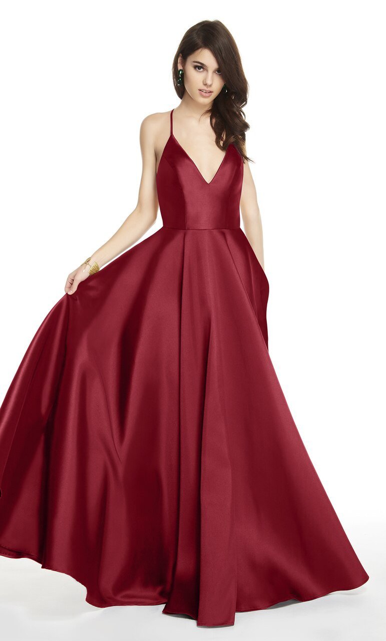 Alyce Paris - 60593 V-Neck Pleated A-Line Evening Dress In Red