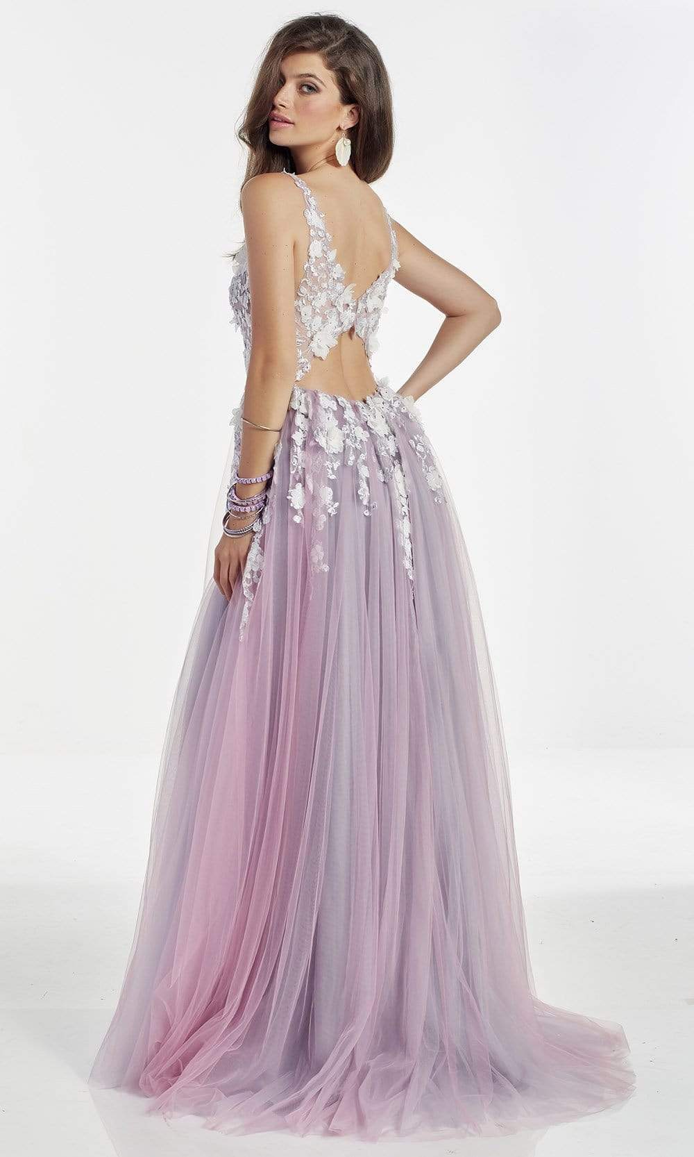 Alyce Paris - 60894 3D Floral Lace Tulle High Slit A-line Gown Prom Dresses