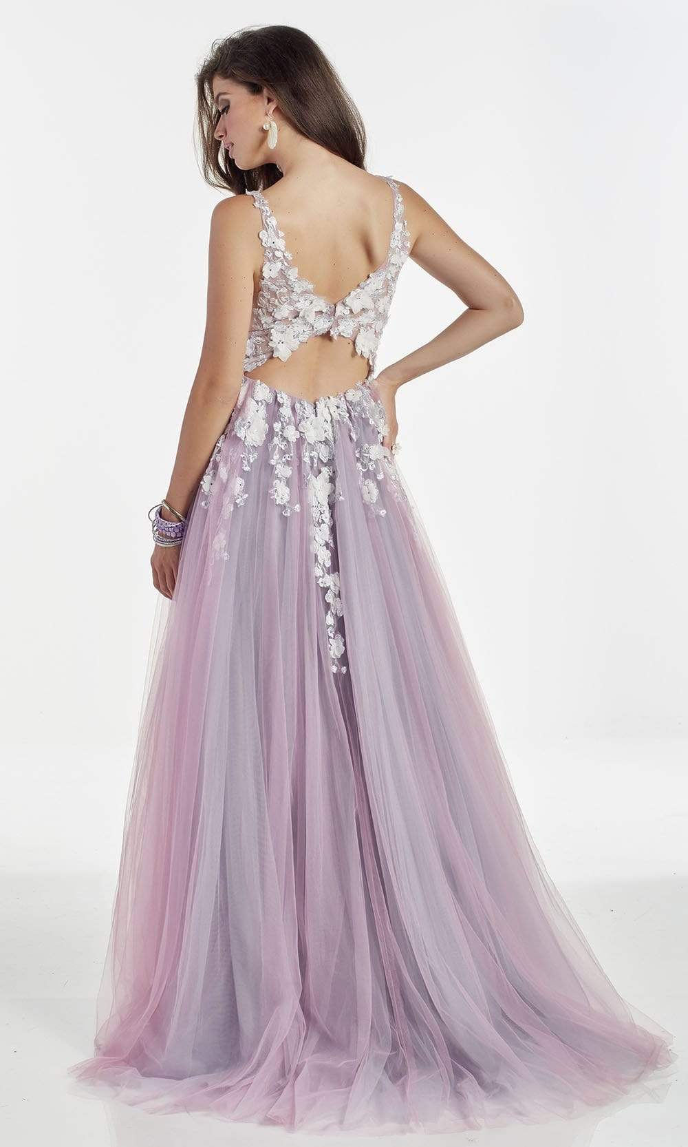 Alyce Paris - 60894 3D Floral Lace Tulle High Slit A-line Gown Prom Dresses