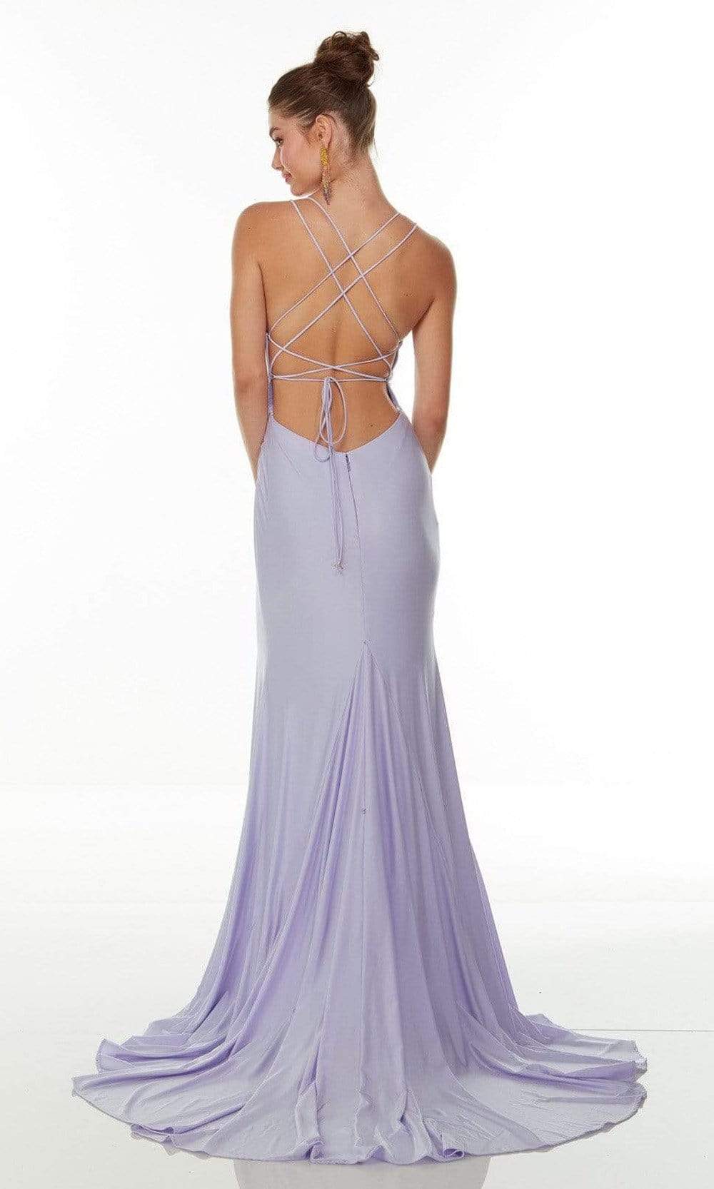 Alyce Paris - 61156 Shirred High Slit Gown Special Occasion Dress In Purple