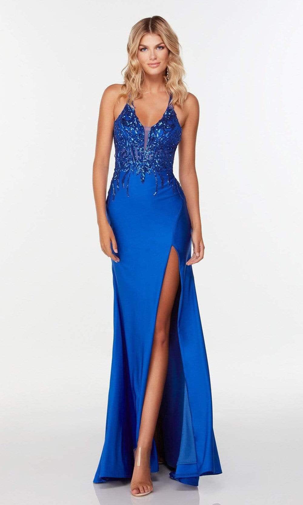 Alyce Paris - 61190 Plunging V-Neck High Slit Dress Prom Dresses