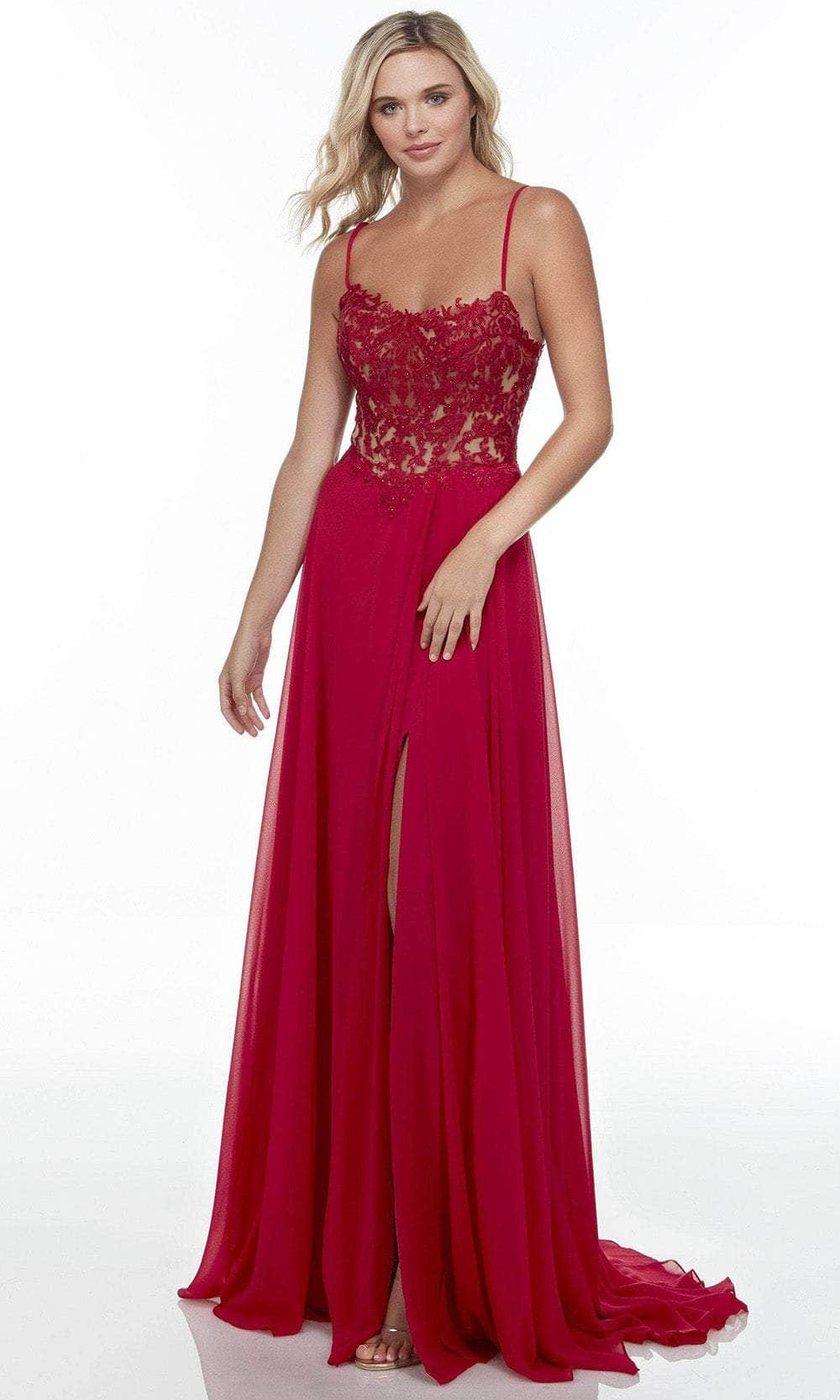 Alyce Paris 61198 - Scoop Neck High Slit Prom Gown Special Occasion Dress 000 / Red