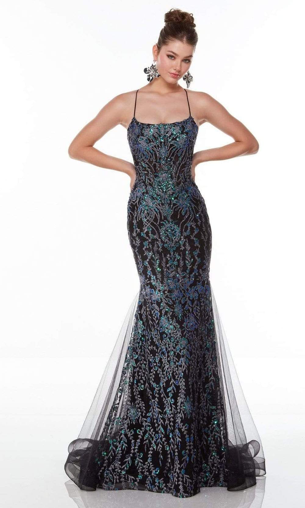 Alyce Paris - Tulle Gown In Blue and Multi-Color