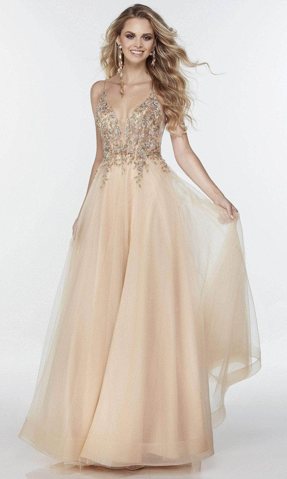 Alyce Paris 61226 - Long Tulle/Lace Ballgown Dress - Formal Wear, Plunging Neckline, Flowy, Cutout Back, Sheer Boned Bodice, Slit, Beaded ADASA Alyce Paris 61226 - Long Tulle/Lace Ballgown Dress - Formal Wear, Plunging Neckline, Flowy, Cutout Back, Sheer Boned Bodice, Slit, Beaded ADASA