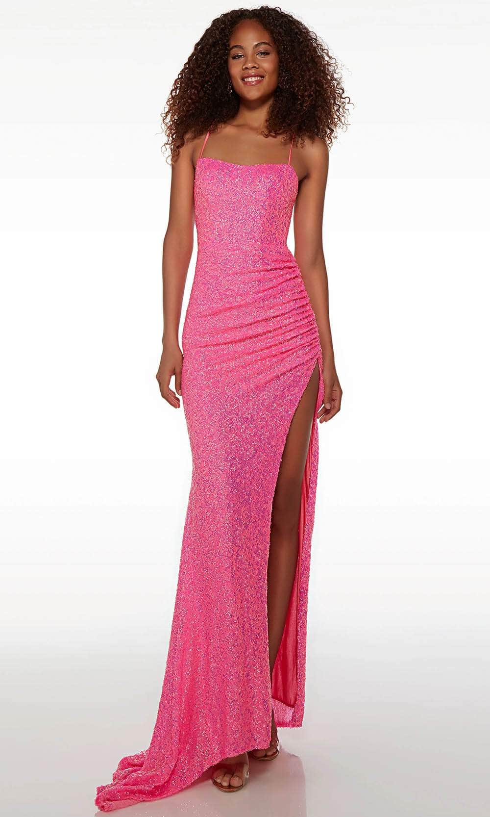 Alyce Paris 61519 - Ruched Sequin Prom Gown Special Occasion Dress 000 / Neon Pink