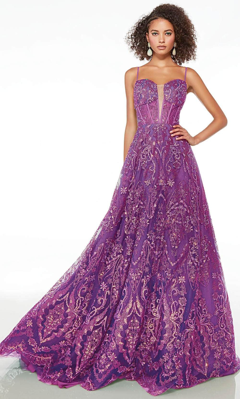 Alyce Paris 61581 - Long Beaded Glitter Tulle A-Line Dress - Sleeveless, Spaghetti Straps, Corset Boning Bodice, Beaded, Sequin, Mid-Open Lace-Up Back, Sweep Train ADASA Alyce Paris 61581 - Long Beaded Glitter Tulle A-Line Dress - Sleeveless, Spaghetti Straps, Corset Boning Bodice, Beaded, Sequin, Mid-Open Lace-Up Back, Sweep Train ADASA