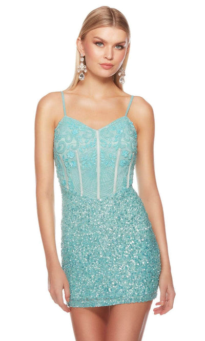 Alyce Paris 84008 - Sleeveless Beaded Embellished Cocktail Dress Party Dresses 000 / Pool