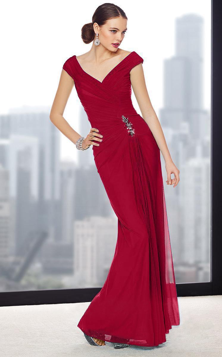 Alyce Paris Brooch Accented Sheath Evening Gown 29709 - 1 pc Vermillion In Size 14 Available CCSALE 14 / Vermillion