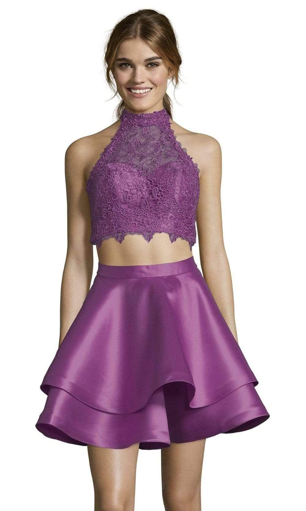 Alyce Paris Two Piece Halter Lace Mikado Cocktail Dress 3735  ADASA