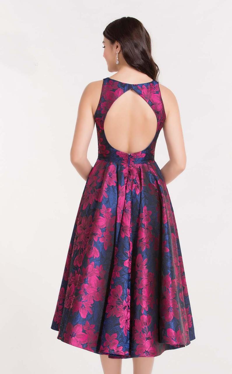 Alyce Paris Homecoming - 3744 Floral Scoop Neck A-Line Dress in Red and Blue