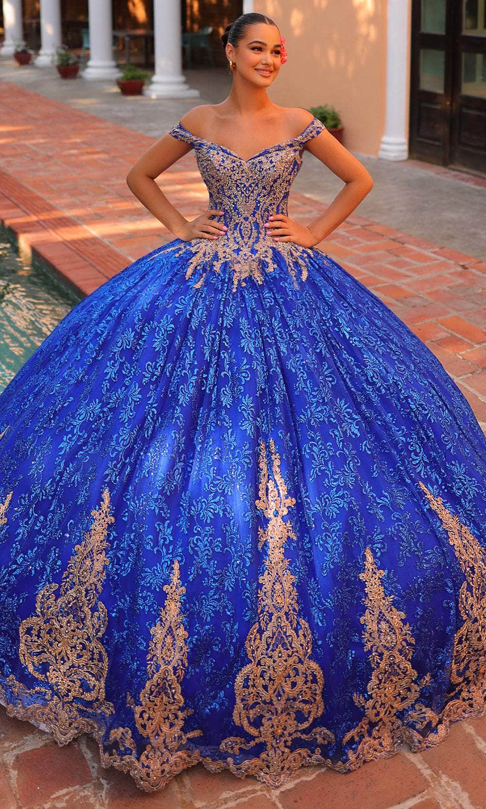 Amarra 54324 - Embroidered Ballgown 6 / Royal Blue/Gold