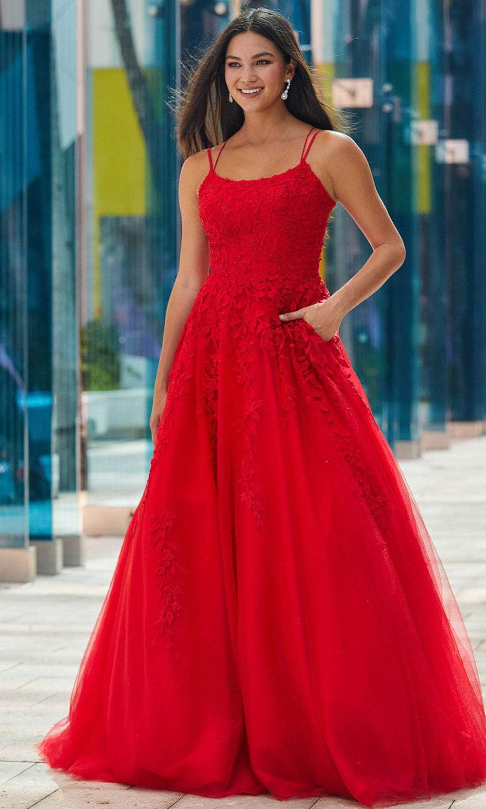 strapless open back dress Amarra 88592 - Long Lace Applique/Tulle A-Line Dress