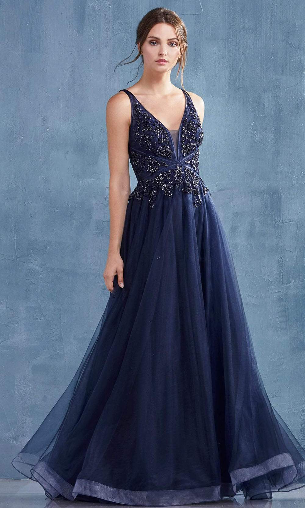Andrea and Leo - A0762 Beaded Floral Lace Bodice Tulle A-Line Gown Special Occasion Dress