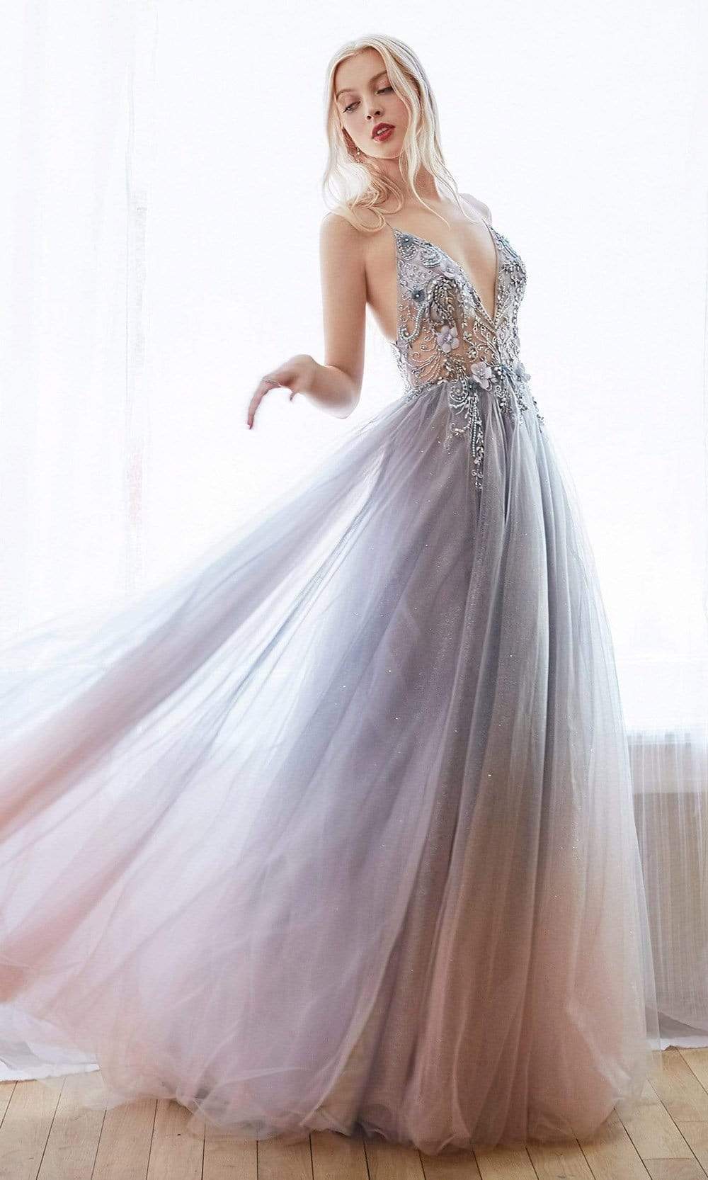 Andrea and Leo - A0850 Applique Deep V Neck A-Line Gown Bridesmaid Dresses