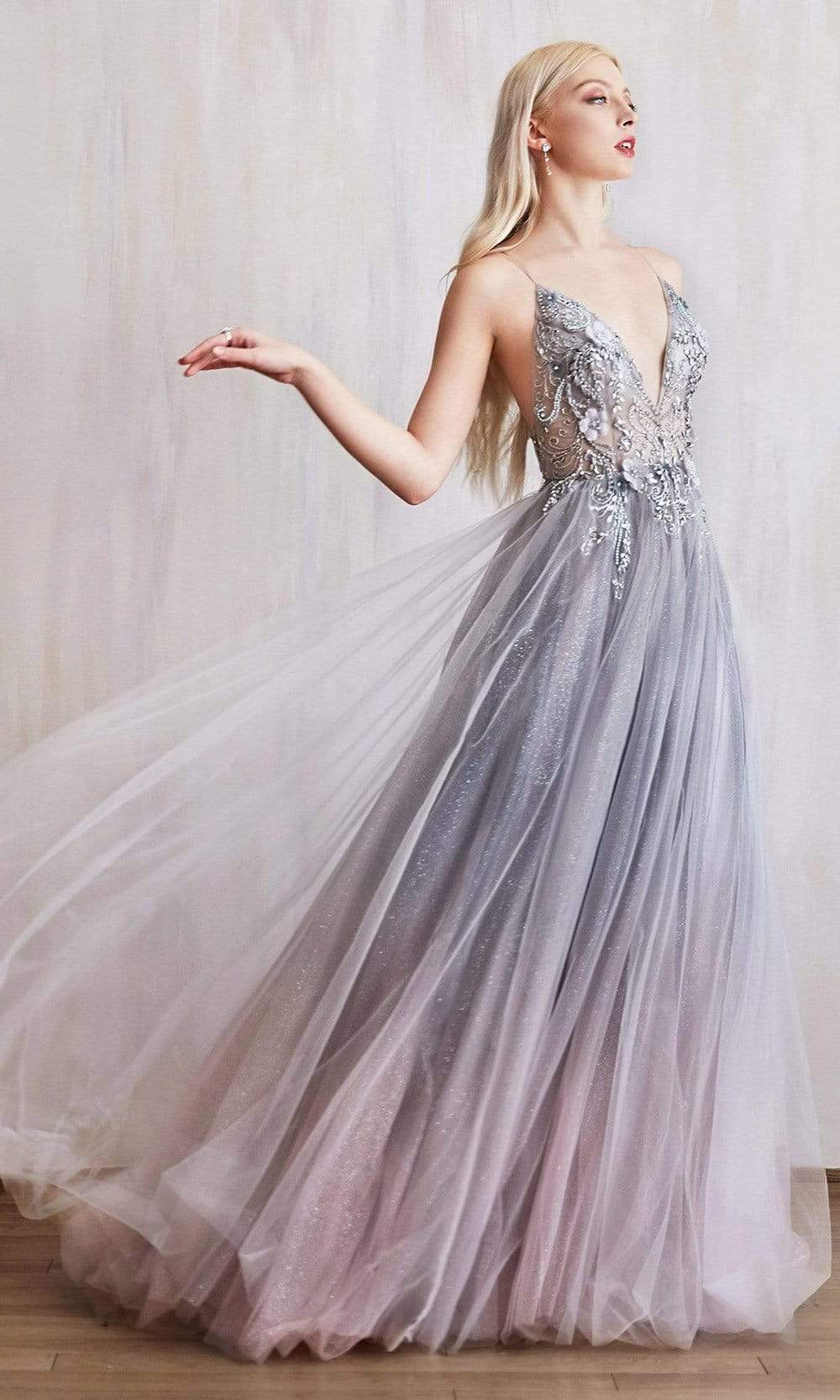 Andrea and Leo - A0850 Applique Deep V Neck A-Line Gown Bridesmaid Dresses