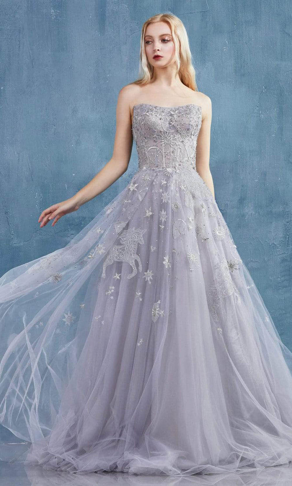 Andrea and Leo - A0890 Scoop Neck Dreamy Designed Dress Evening Dresses