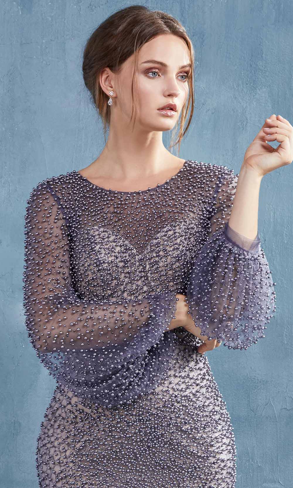 Andrea and Leo - A0997 Pearl Beaded Long Sleeve Trumpet Gown