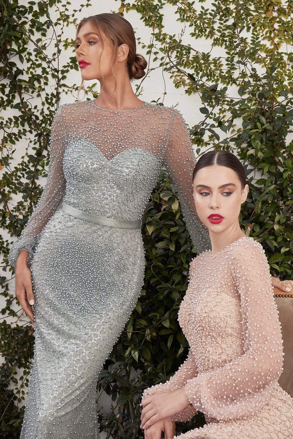 Andrea and Leo - A0997 Pearl Beaded Long Sleeve Trumpet Gown Evening Dresses