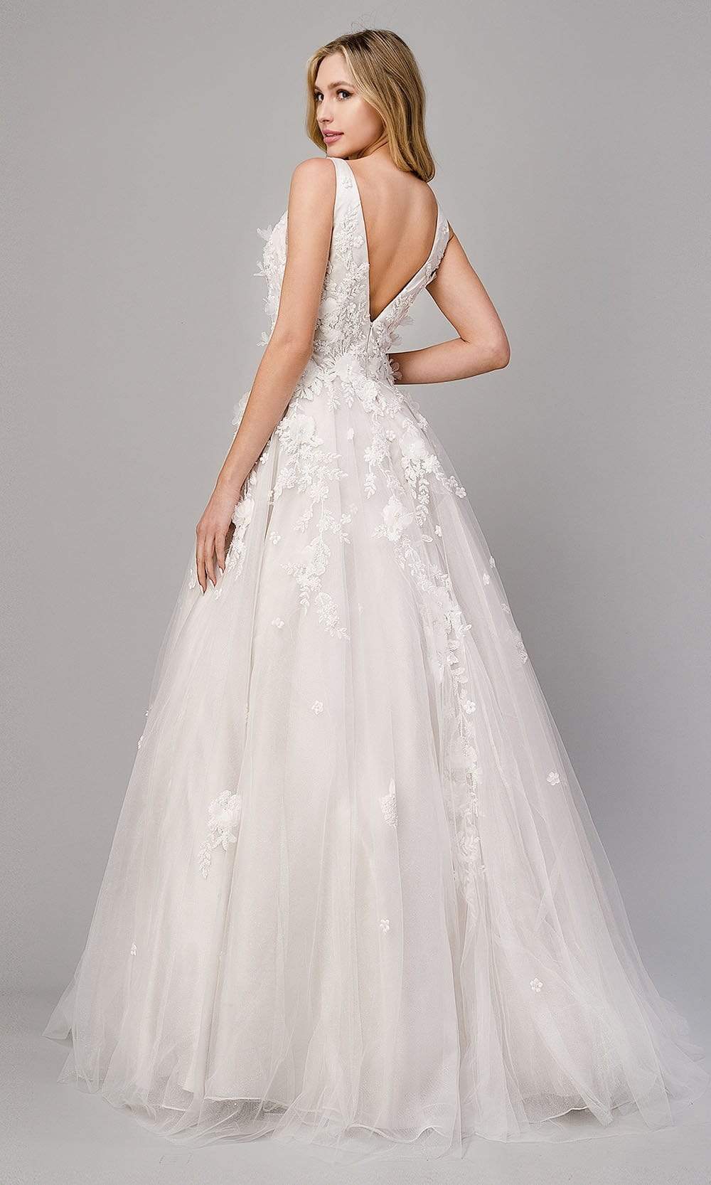 Andrea and Leo - A1028W Plunging Neck Floral Wedding Dress Wedding Dresses