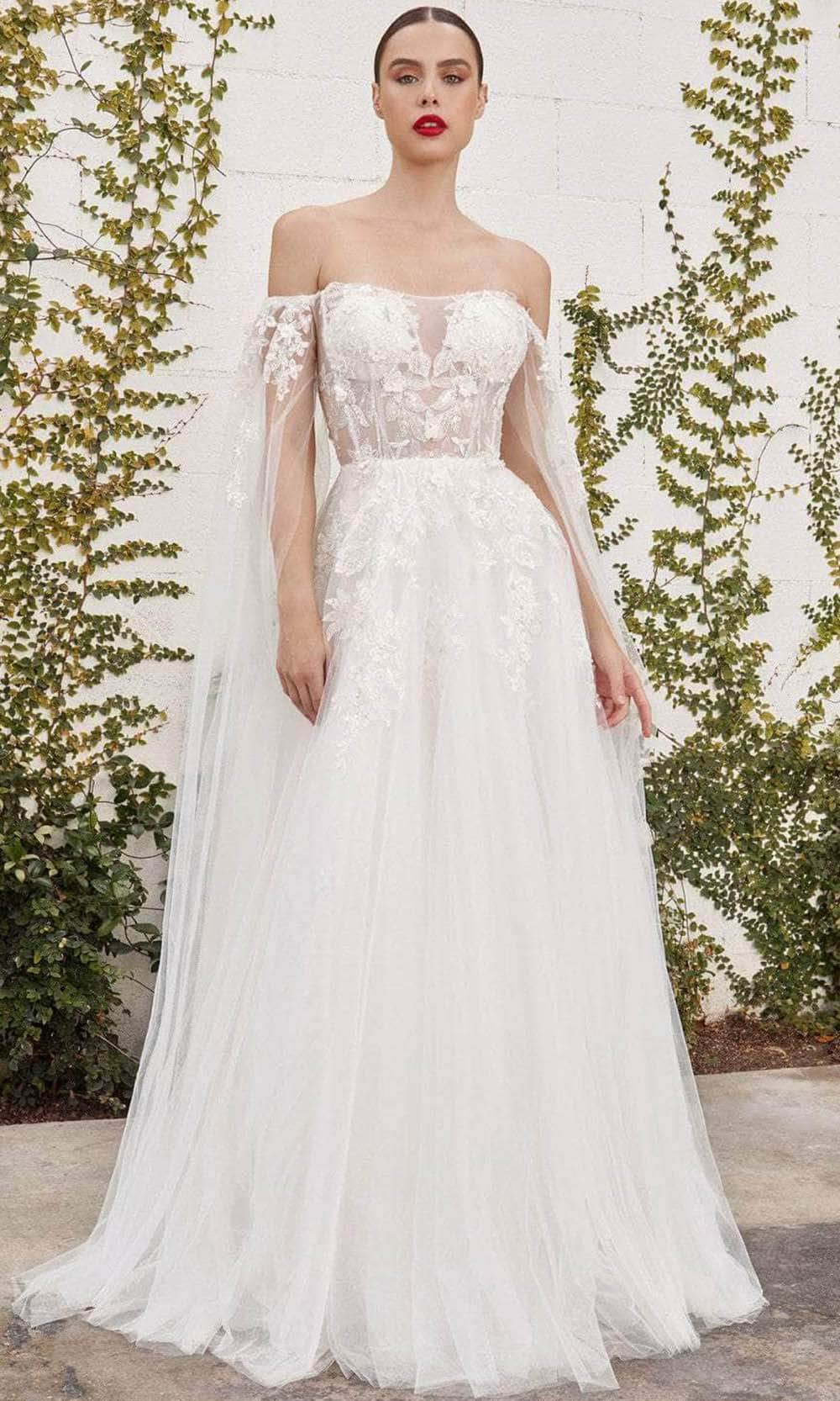 Andrea and Leo A1080W - Off-Shoulder Cape Sleeve Wedding Dress Bridal Dresses 2 / Off White