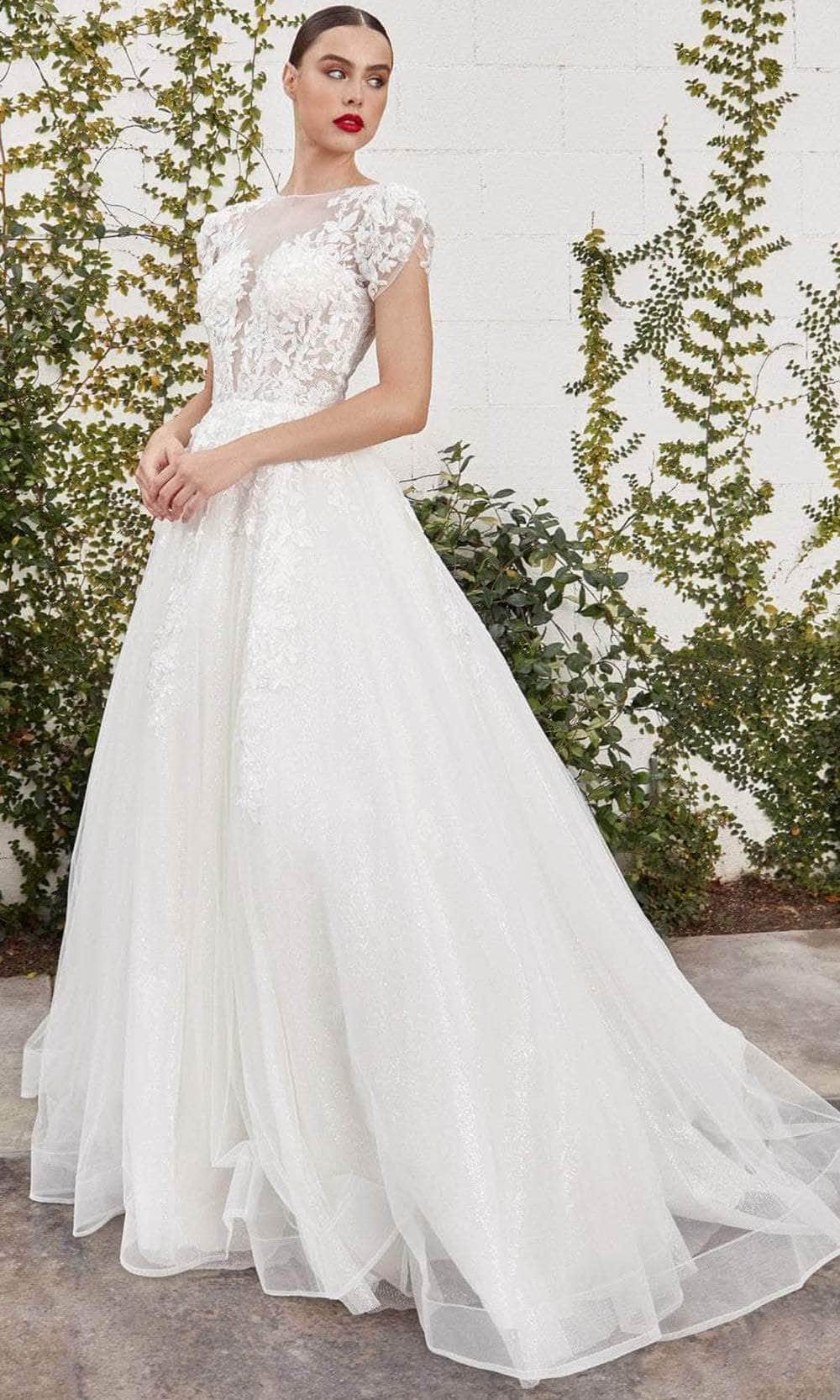 Andrea and Leo A1082W - Lace Applique Cap Sleeve A-Line Dress Bridal Dresses