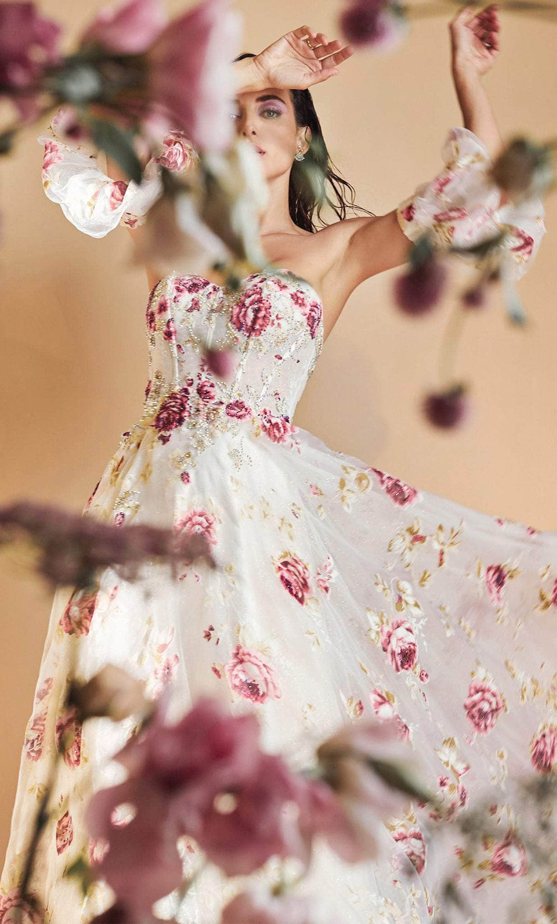 Andrea and Leo A1133 - Strapless Floral Printed Ballgown Special Occasion Dress