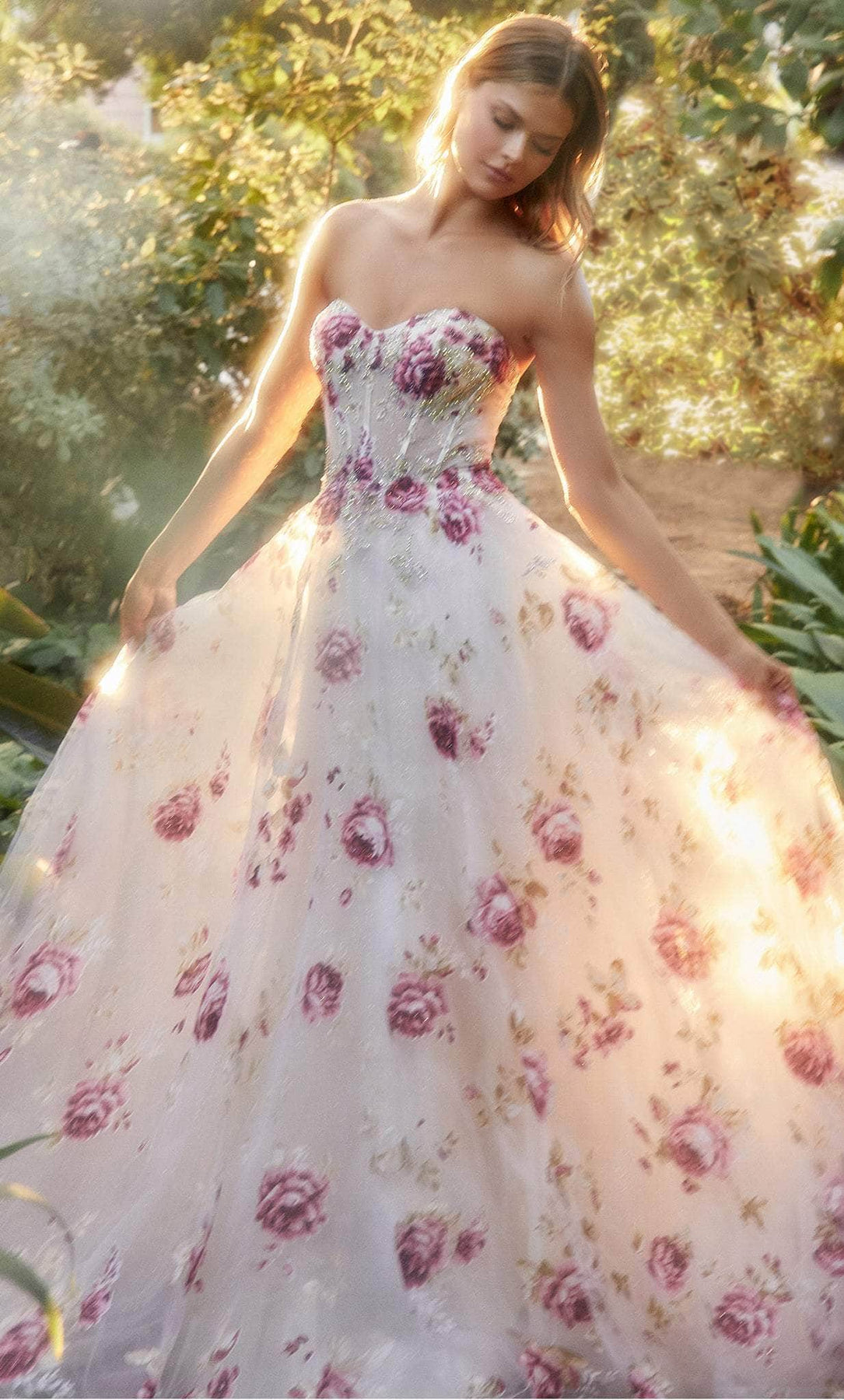 Andrea and Leo A1133 - Strapless Floral Printed Ballgown Special Occasion Dress