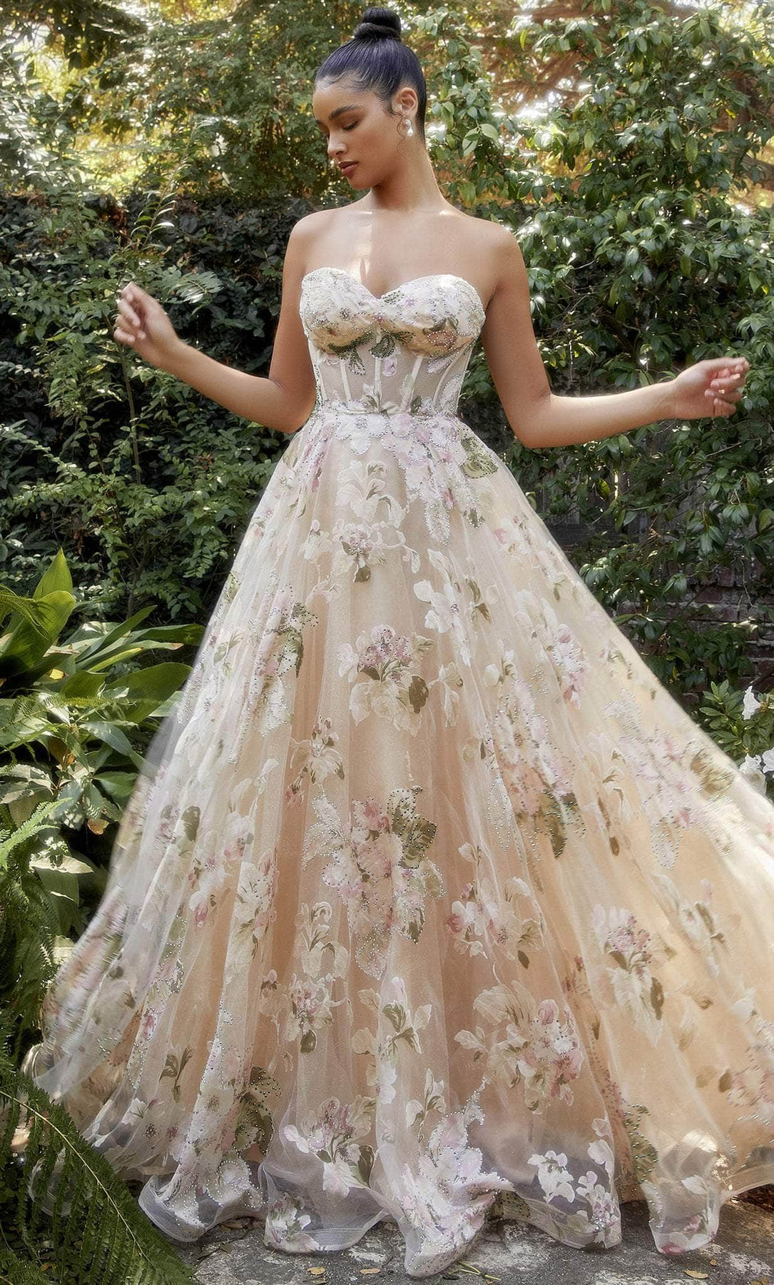 Andrea and Leo A1134 - Floral Corset Bodice Ballgown Special Occasion Dress 2 / Champagne