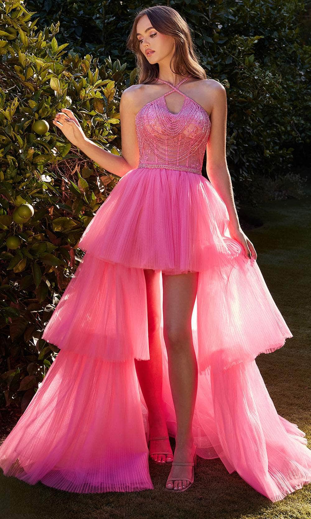 coral pink high low dress Wrenana Coral Pink Textured Floral Jacquard Prom Dress