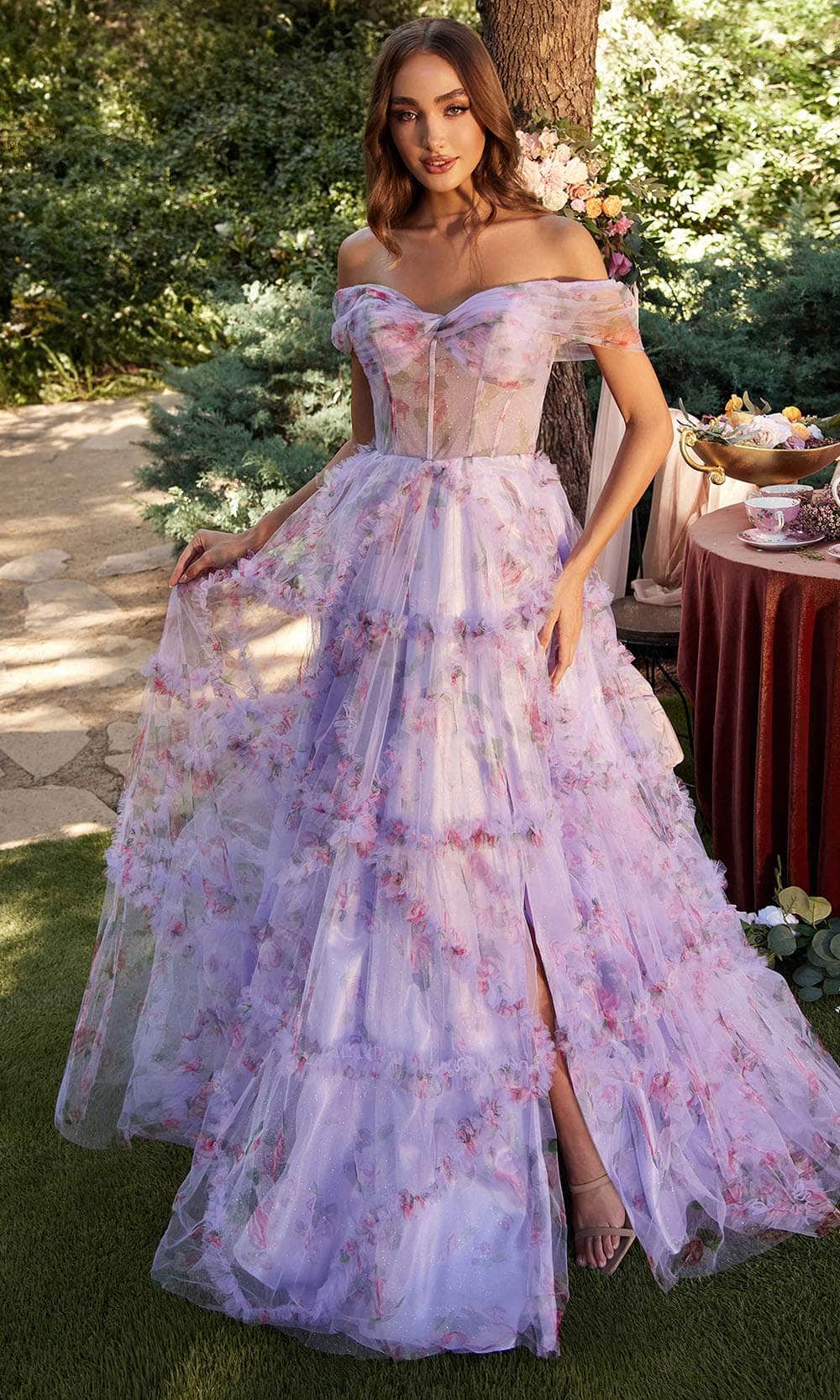 Andrea And Leo A1286 - Ruffle Trim Floral Evening Dress Andrea And Leo A1286 - Ruffle Trim Floral Evening Dress