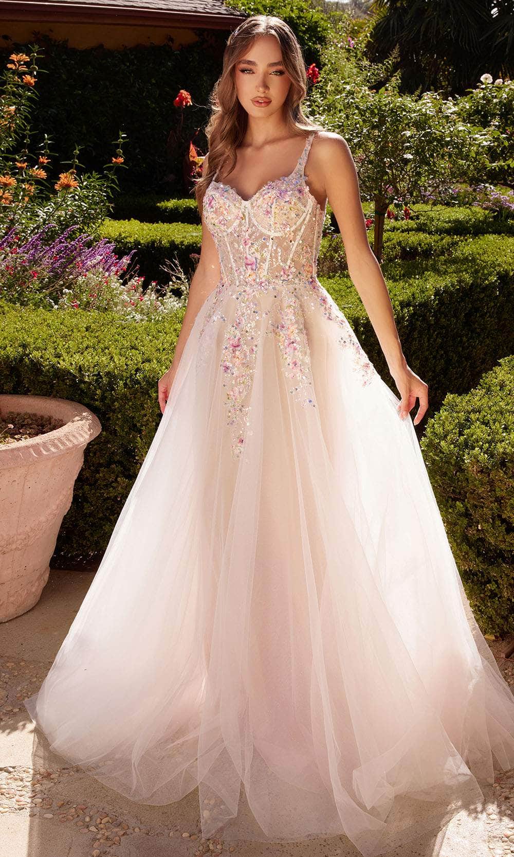 Andrea And Leo A1288 - Floral Sweetheart Evening Dress 2 / White-Flowers