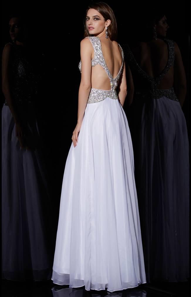 Angela & Alison - 51047 Rhinestone Accented A-line Dress - 1 pc White In Size 14 Available CCSALE 14 / White