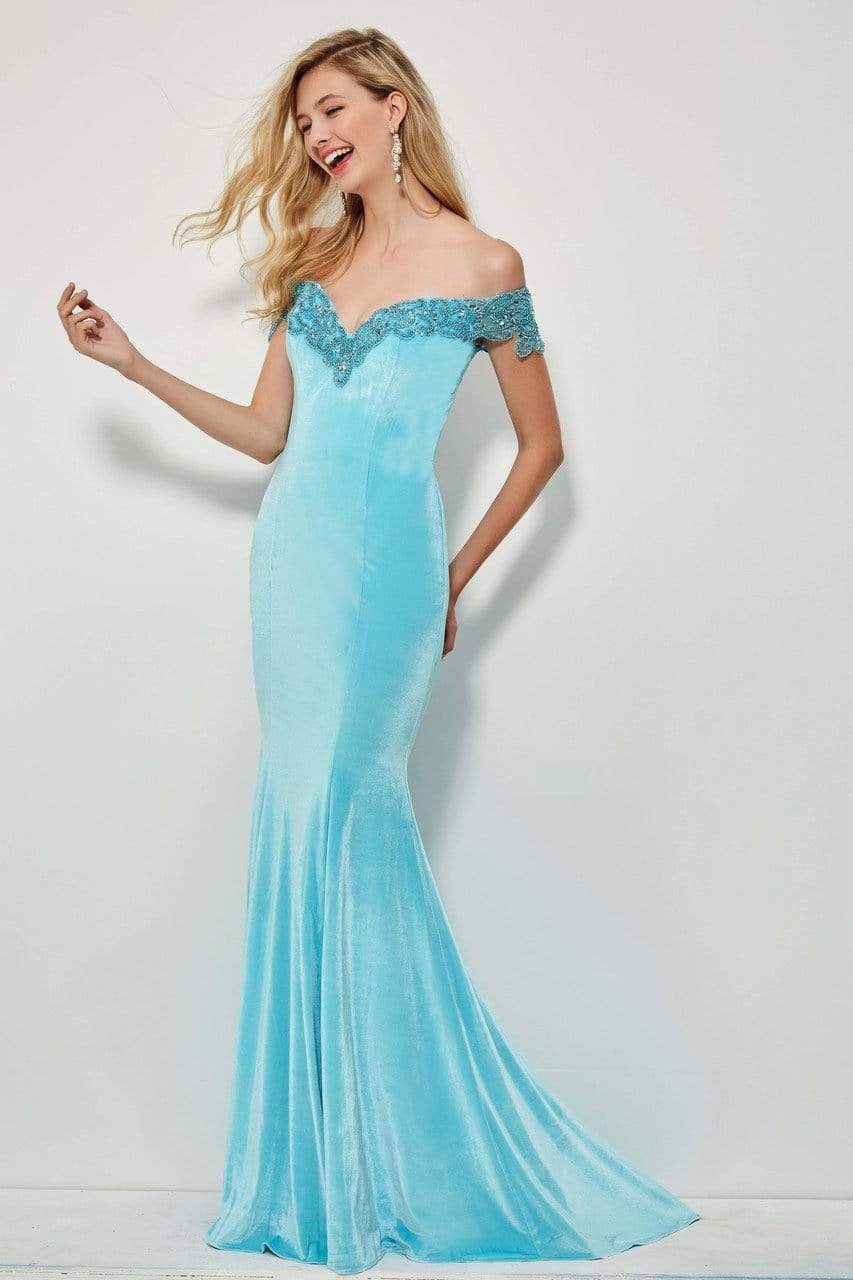 Angela & Alison - 81085 Beaded Off-Shoulder Velvet Mermaid Dress Special Occasion Dress