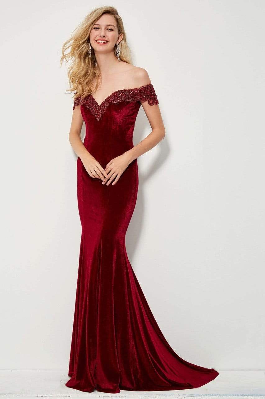 Angela & Alison - 81085 Beaded Off-Shoulder Velvet Mermaid Dress Special Occasion Dress