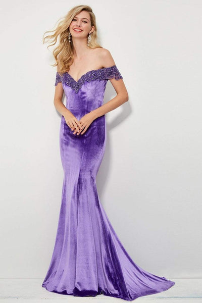 Angela & Alison - 81085 Beaded Off-Shoulder Velvet Mermaid Dress Special Occasion Dress