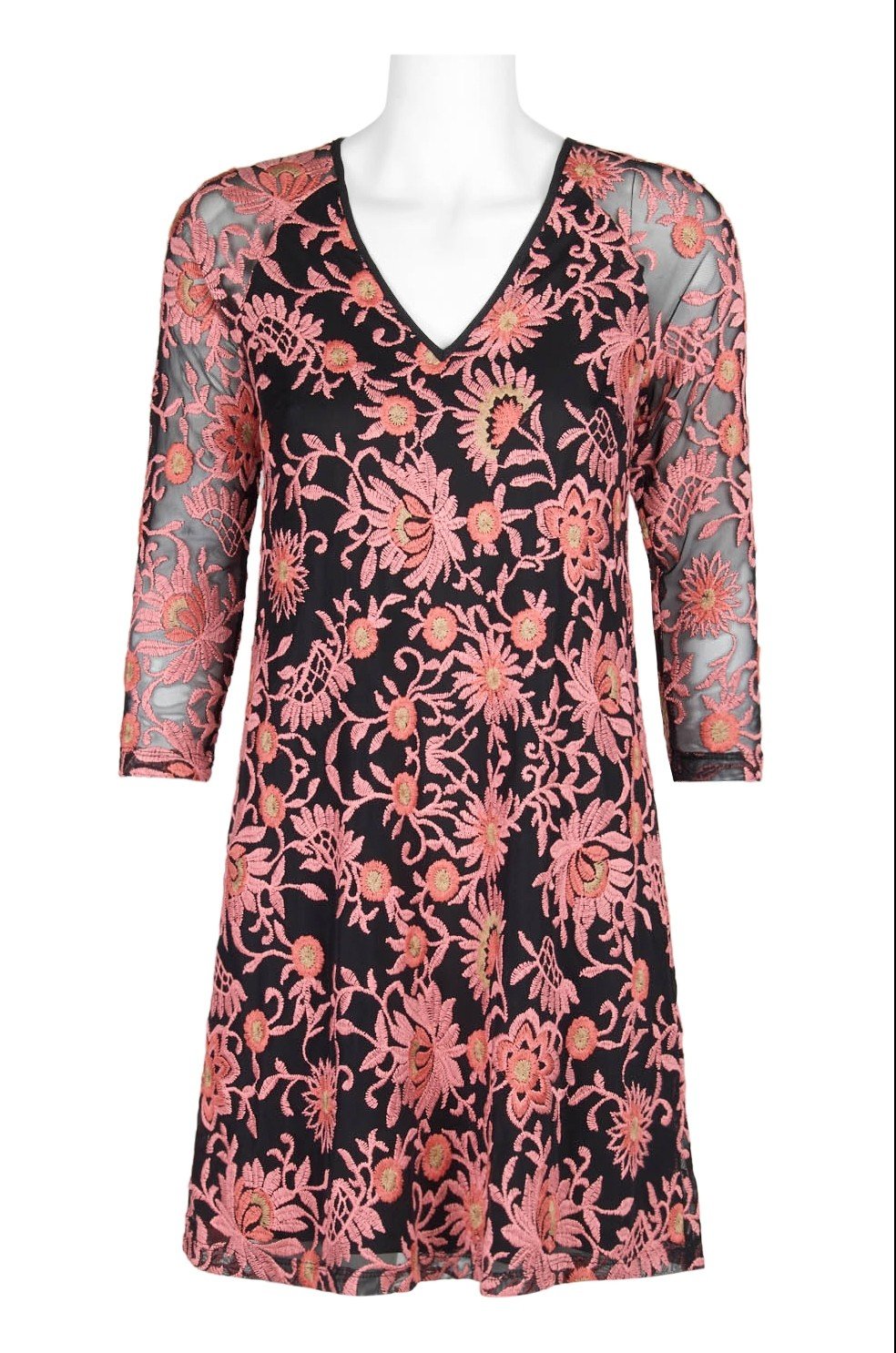 Adrianna Papell - AP1D100673 Embroidered Quarter Sleeve Sheath Dress In Pink