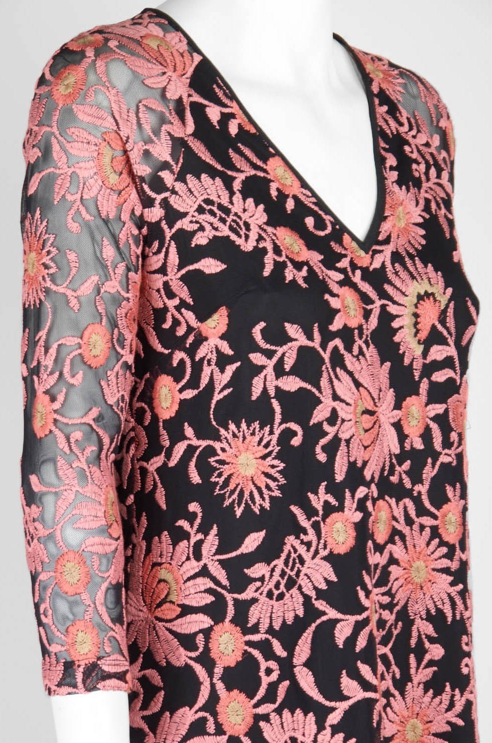 Adrianna Papell - AP1D100673 Embroidered Quarter Sleeve Sheath Dress In Pink